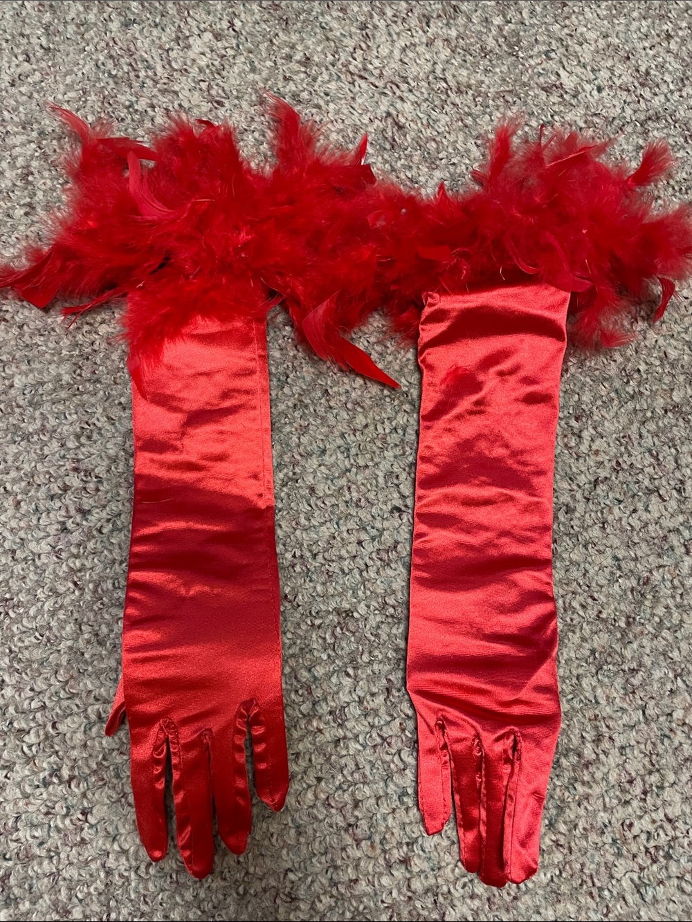 Red Feather Trim Satin Gloves - womems Costume Accessory- new